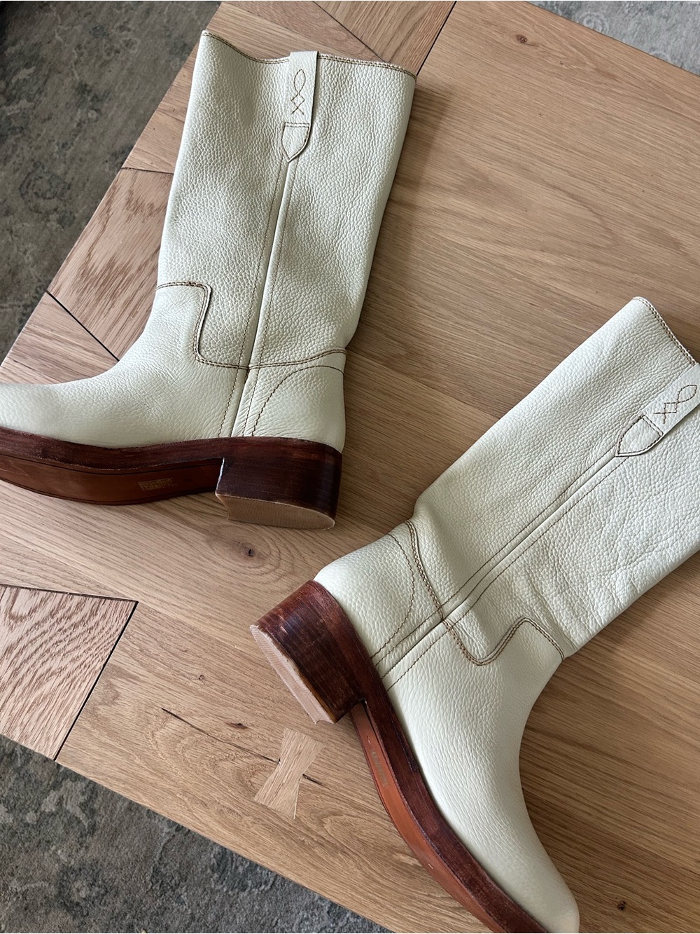 New Free People Blaze Pull On Leather Boots Parchment - Picture 9 of 10